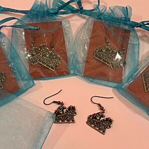 Bundle of 5 Bronze Christmas Earrings, Santa Clause Earrings, Santa’s Sleigh